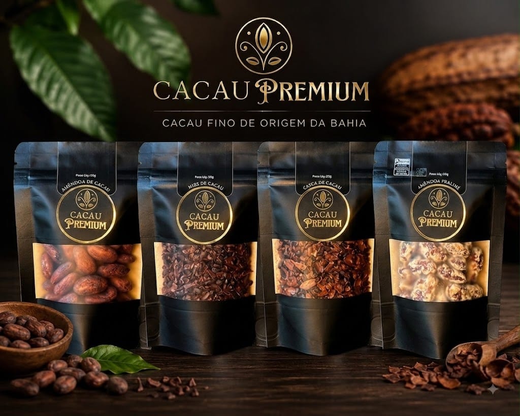 Linha completa Cacau Premium: amêndoa, praliné, nibs e casca de cacau